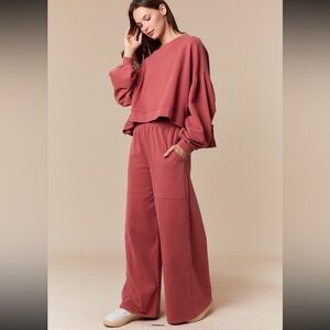 Peach Love California Washed French Terry Wide Fit Track Pants